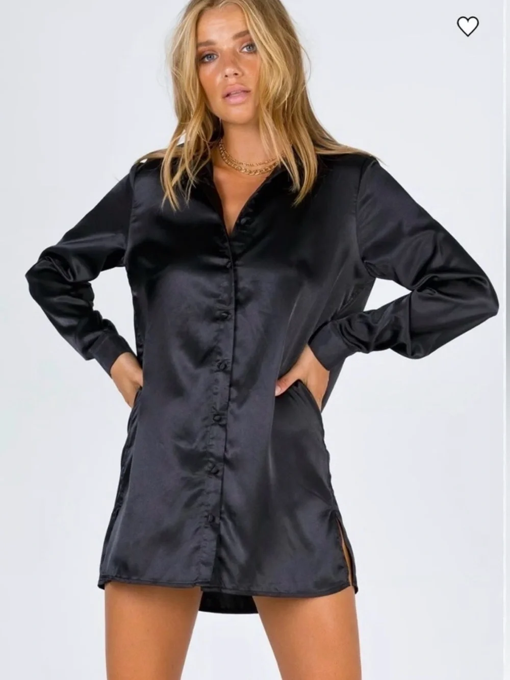 PRINCESS POLLY 90210 Satin Shirt Mini Dress - Black - Size 6 - Picture 3 of 11
